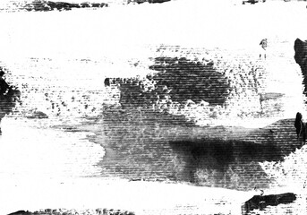 Fototapeta premium Distressed grunge texture with black ink splatters, vintage photocopy effect on white background, gritty abstract paper overlay for graphic design