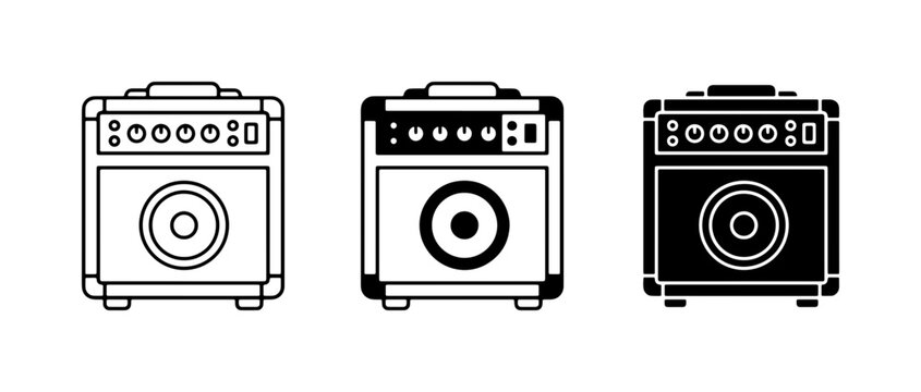 Guitar Amplifier Icons, Music Equipment Vector Set, Vintage Sound System Graphics