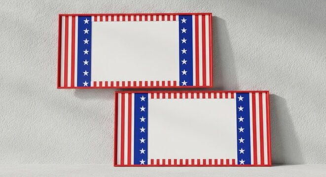 Blank business cards with patriotic American flag borders.