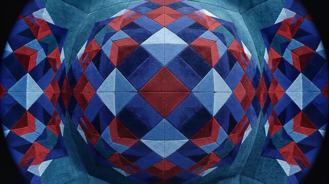 Abstract geometric pattern with red and blue diamond shapes in symmetrical composition