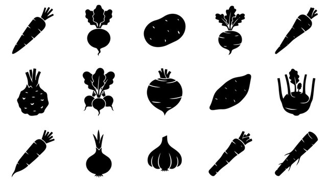 Root Vegetables Silhouettes Icons Set - Healthy Food Collection
