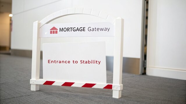 Welcome Sign for Mortgage Gateway at Office Entrance Indicating Stability with Professional Design and Clear Message for Clients