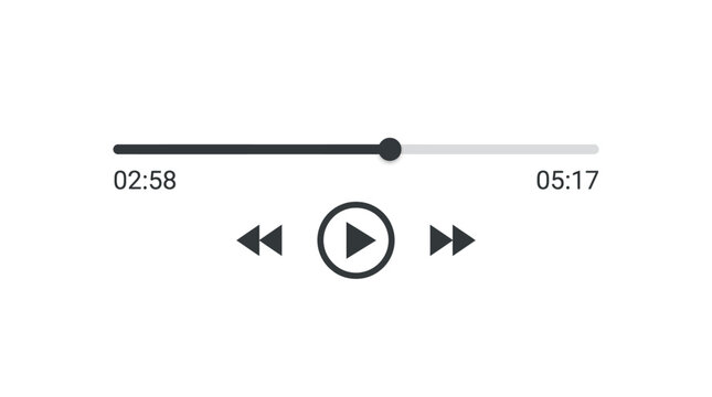 Minimalist dark gray vector illustration showing a media player control bar with play pause buttons