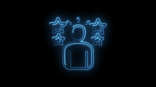 Neon glowing silhouette of a person surrounded by stars and radiating lines symbolizing... icon