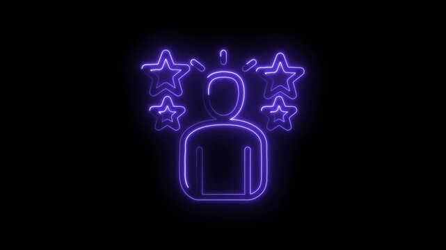Neon glowing outline of a person surrounded by stars symbolizing achievement recognition icon