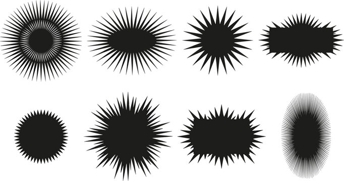 Set of black vector comic speech bubble shapes for text isolated on transparent background for graphic design.
