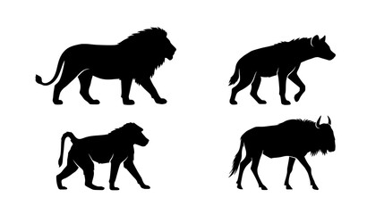 Minimalist African Animal Silhouette Collection Wildlife Vector Illustration © Sadman