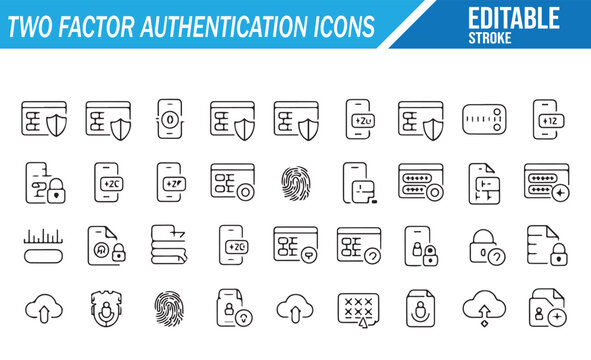 Two-factor authentication and login security icon pack with privacy and access symbols