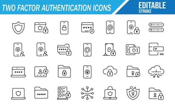 Technology and cybersecurity outline icons for secure login and identity protection