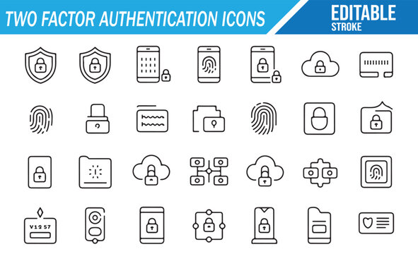 Hand-drawn cybersecurity icons collection for 2FA, password, and account protection
