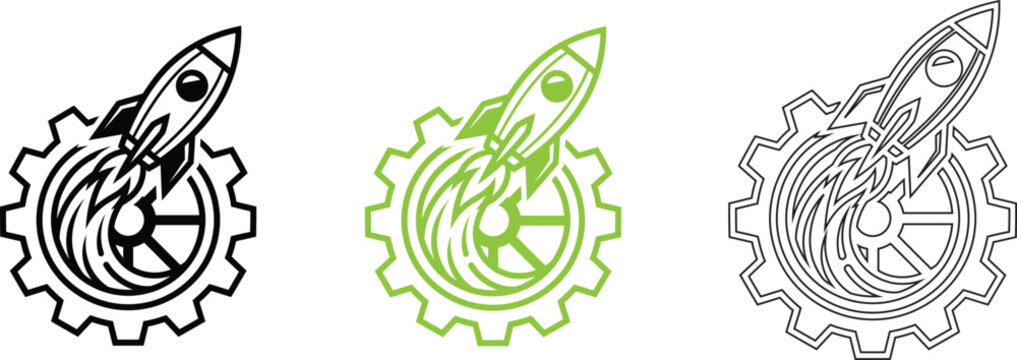 Rocket gear icons for startup and technology concepts
