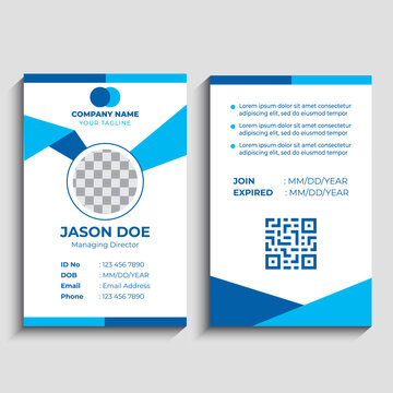 Business card template with blue accents and qr code