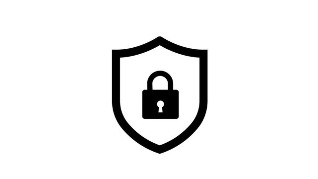 Animated security shield icon animation with locked padlock on transparent background with alpha channel. security shield icon with locked padlock animation for security, business, and overlays. Cyber