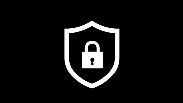 Animated security shield icon animation with locked padlock on transparent background with alpha channel. security shield icon with locked padlock animation for security, business, and overlays. Cyber