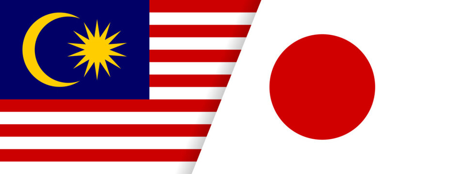 マレーシアと日本の国旗コンビネーションデザイン 国際交流イラスト素材 Malaysia and Japan Flag Combination International Illustration Design
