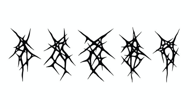 Set of brutalist black metal logo shapes, gothic cyber sigilism graphics isolated on white background