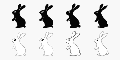 Rabbit Silhouettes And Outlines Black And White Graphic © Shahabuddin