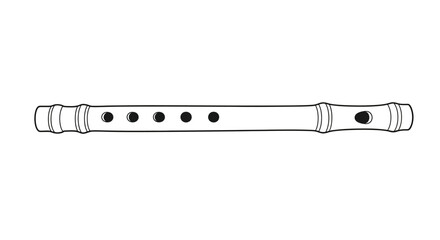 A detailed line art illustration of a traditional wooden flute. © Alinaja