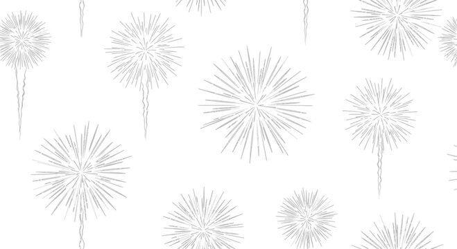 Seamless pattern featuring delicate hand drawn dandelion flower heads on white background.