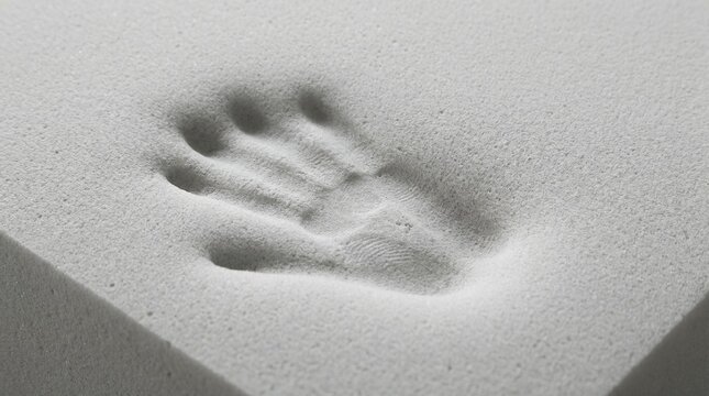 Close-up texture of memory foam slowly recovering shape on flat surface in soft light