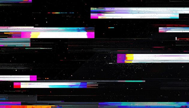 Colorful horizontal glitching lines on a black backdrop