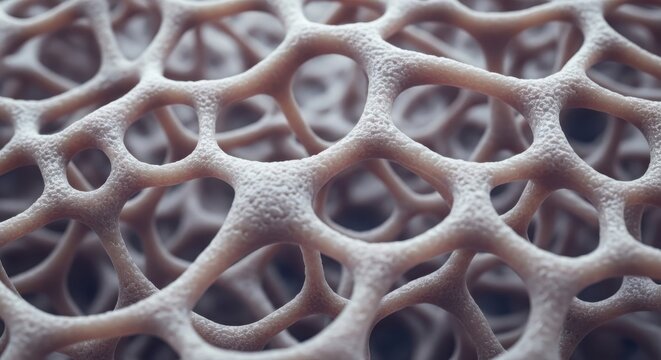 Detailed microscopic view of porous organic tissue structure showcasing interconnected cellular elements and intricate natural design.