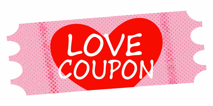 Love coupon with heart shape on pink halftone dot pattern background