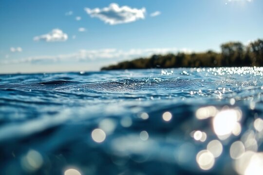 Blue sea with small ripples under a clear sky captured on a Canon EOS camera near the shore during the day