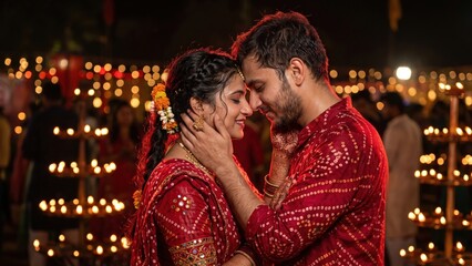 Fototapeta premium Emotional Navratri Couple After Garba Celebration 