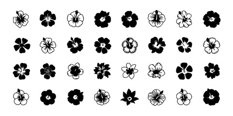 Fototapeta premium Flower Icons Set in Black and White, Simple Flat Vector Style with Variety of Petals and Blossoms for Decoration