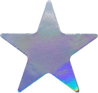 Holographic star sticker with iridescent foil texture isolated on white background
