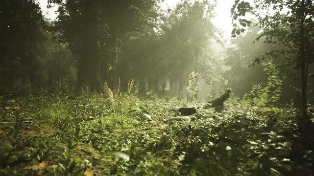 Lush French forest floor closeup with dense undergrowth, varied leaf shapes, lowangle light, tactile moss and detailed textures ideal for botanical reference