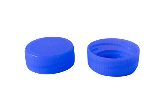 Two Blue water bottle cap isolated on white background, top view with clipping path. Two Blue plastic stopper top cover on white background.