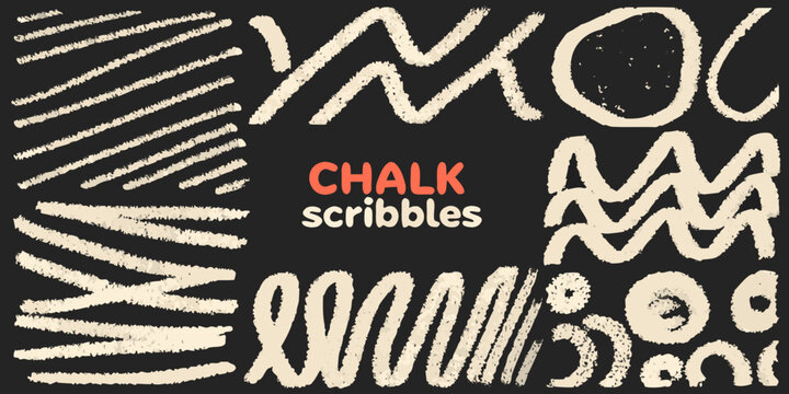 Chalk Scribbles And Doodles Hand Drawn Vector Illustration On Black Background