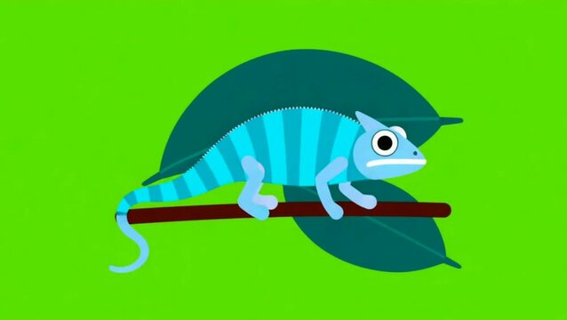 Chameleon Camouflage Animation Minimalist Pop Up Vector Icon on Green Screen