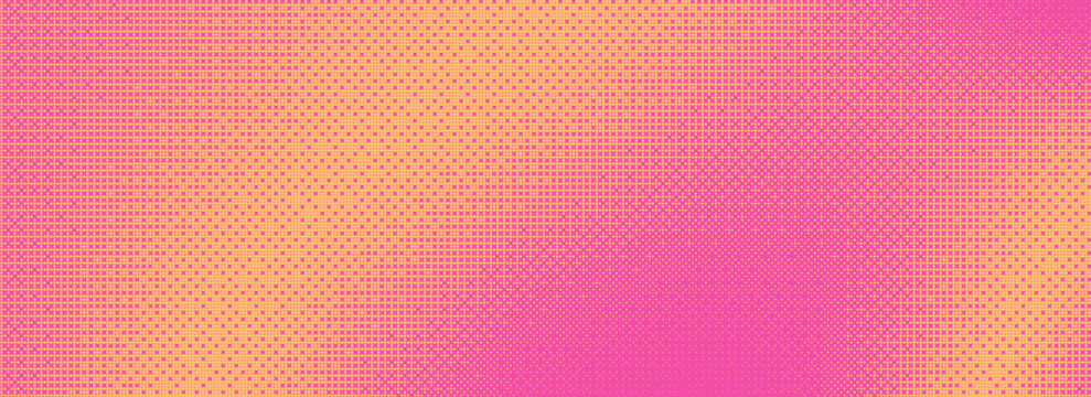 Pixelated bitmap gradient texture in yellow and pink color. Retro pixel art, glitch dither pattern, 8 bit background. Leisure or arcade games duotone border frame. Vector Art Ilustration