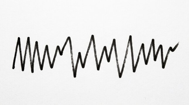 Hand-drawn black zigzag line on white background, expressive marker scribble stroke, abstract heartbeat pulse wave illustration, minimalist ink doodle