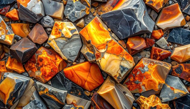 Close-up of Colorful Agate and Jasper Rocks with Striking Patterns.
