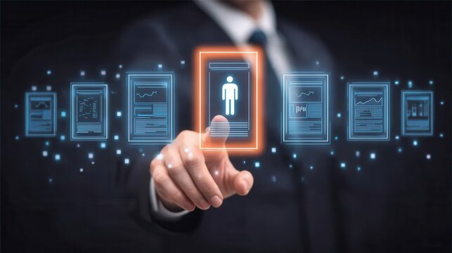 The screen shows a hologram interface design where a stylus is the main tool used for this technical application.