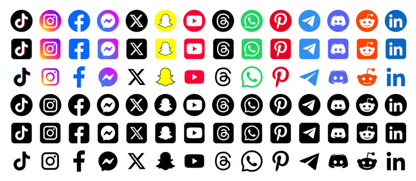 Complete social media icon collection featuring popular social networks in 2026.