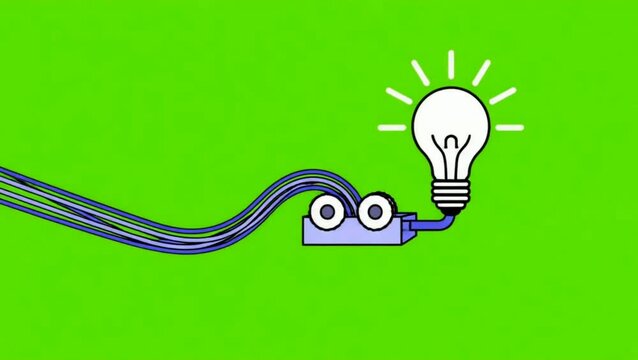 Conceptual Machine Processing Chaos into a Solution Lightbulb Idea, Vector Animation on Green Screen