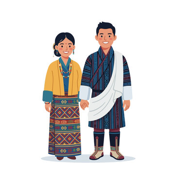 Bhutanese Couple in Traditional Clothing - Gom and Kira