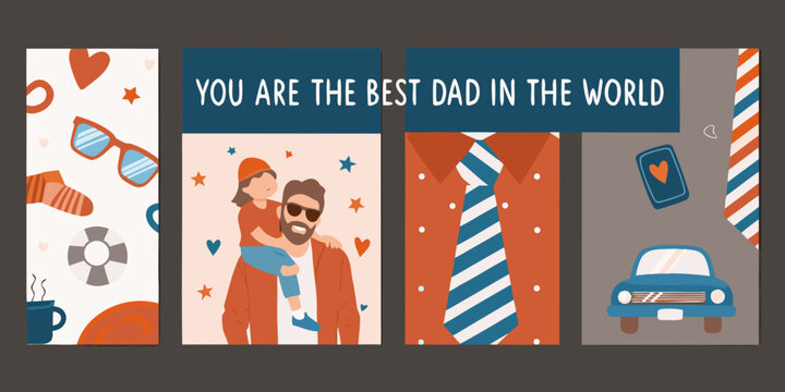Father s Day vector illustration composition with hearts sunglasses and a car