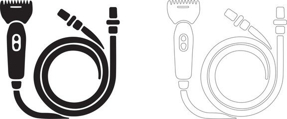 Space hair clipper vector icon, astronaut vacuum trimmer symbol, crew personal hygiene and orbital lifestyle. © PicMag