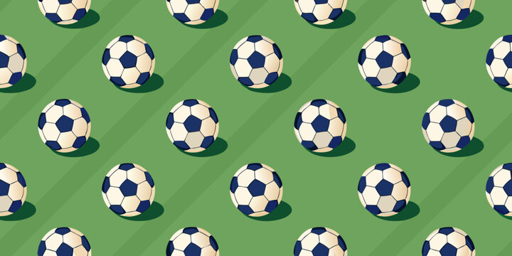 Soccer ball pattern repeating vector illustration on green background