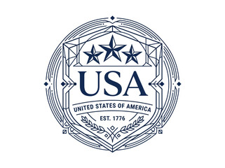 Fototapeta premium Stylized graphic illustration of a patriotic circular emblem, featuring vintage typography, stars, and ornate elements, symbolizing national pride.