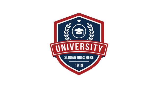 A classic university emblem vector illustration featuring a graduation cap and decorative laurel leaf elements