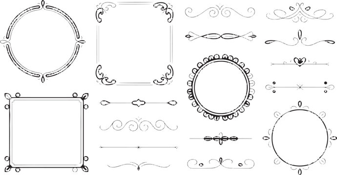 Graphic designers create various ornate frame borders and illustrations for 14.eps
