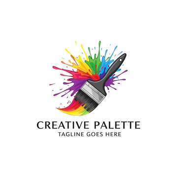 Vibrant paintbrush logo with colorful paint splashes and splatter effects.