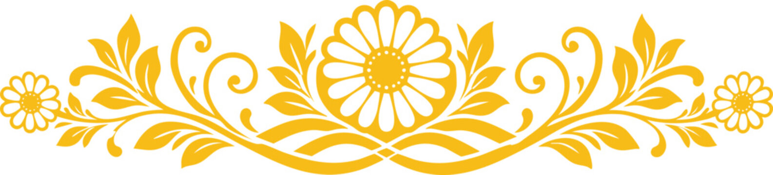 Daisy Floral Border Ornament with Vines, Leaves and Scrollwork